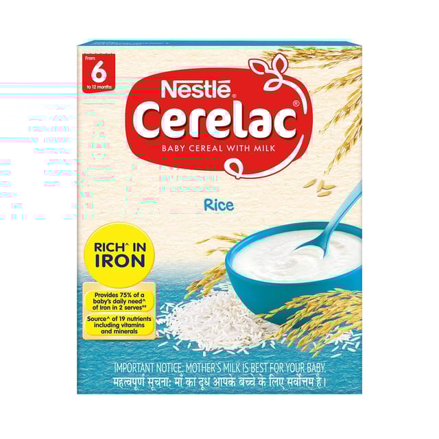 Nestle Cerelac Fortified Baby Cereal with Milk - Rice, 300g BIB Pack (From 6 Months)