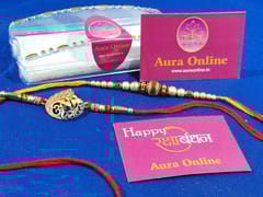 Set of 2 rakhis with box card and roli-chawal