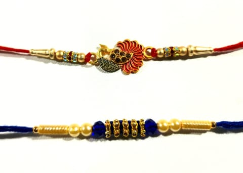 Set of 2 rakhis with box card and roli-chawal