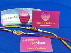 Set of 2 rakhis with box card and roli-chawal