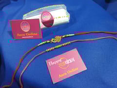 Set of 2 rakhis with box card and roli-chawal
