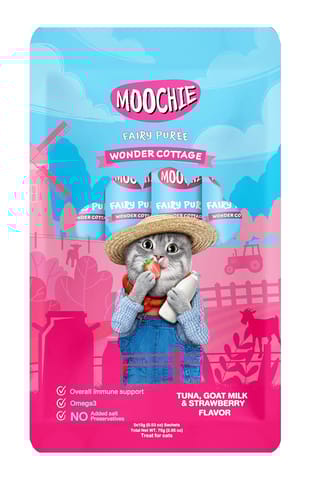 MOOCHIE FAIRY PUREE CREAMY CAT TREATS, 75 g (15g X 5) - TUNA, GOAT MILK & STRAWBERRY (MPE3094)