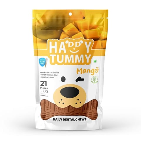 GNAWLERS HAPPY TUMMY DAILY DENTAL CHEWS SMALL, 150g X 21 PCs - MANGO (19-GNW-HTM-N21)