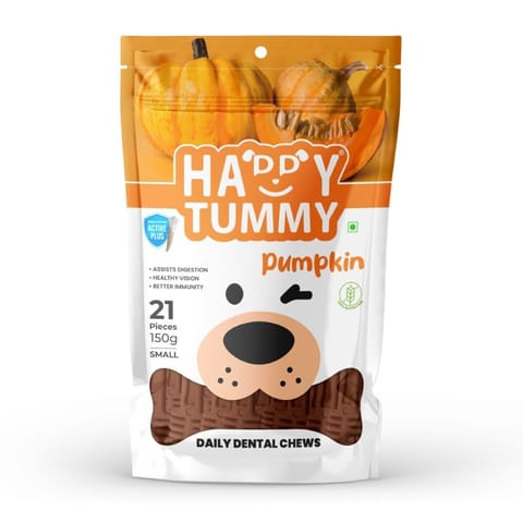 GNAWLERS HAPPY TUMMY DAILY DENTAL CHEWS SMALL, 150g X 21 PCs - PUMPKIN (19-GNW-HTP-N21)