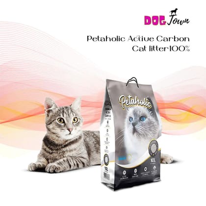 Petaholic Active Carbon cat litter100% Natural | Dust Free | Super Absorbent | Chemical Free | ((10L) (Pack of 1) (Pack of 1)