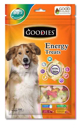 Goodies Dog Energy Treats, Made of Vegetable Protein, 98% Digestible, Healthy Snack & Training Treat, Best for Dog with Meat Allergy, Cutbone Mix Flavors 500gm (10 X 500g) Sold by DogsNCats