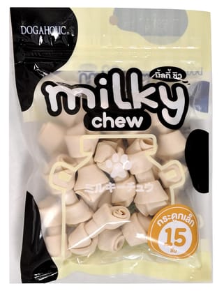 Dogaholic Milky Chew Knotted Bone Treats | 15 Long-Lasting Milk-Flavoured Bones for Dogs | Healthy Chews for Dental Health, Teething & Chewing Needs | Ideal for All Breeds & Life Stages