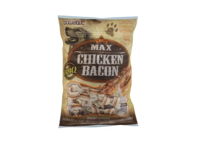 Rena Protein-Rich Dogaholic BBQ Max Chicken Bacon Bone Dog Treats for All Breeds with Bacon-Barbecue Flavour, Low in Fat with Real Chicken, 130 Gm,All Life Stages