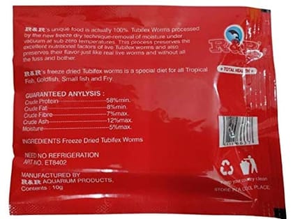 Royal Feast Freeze Dried Tubifex Worms Fish Feed For All Life Stages (10 Gms)-10 Packets