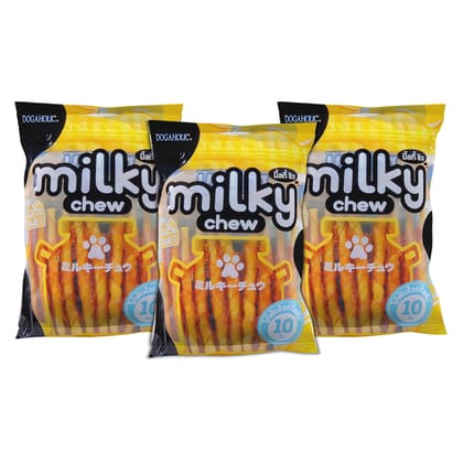 Milky Chew Stick Style Dog Treats | Premium Cheese and Chicken Flavored Snack | Strengthens Teeth and Bones | Highly Digestible, Nutritious Treats for Dogs of All Ages and Breeds | Pack of 3