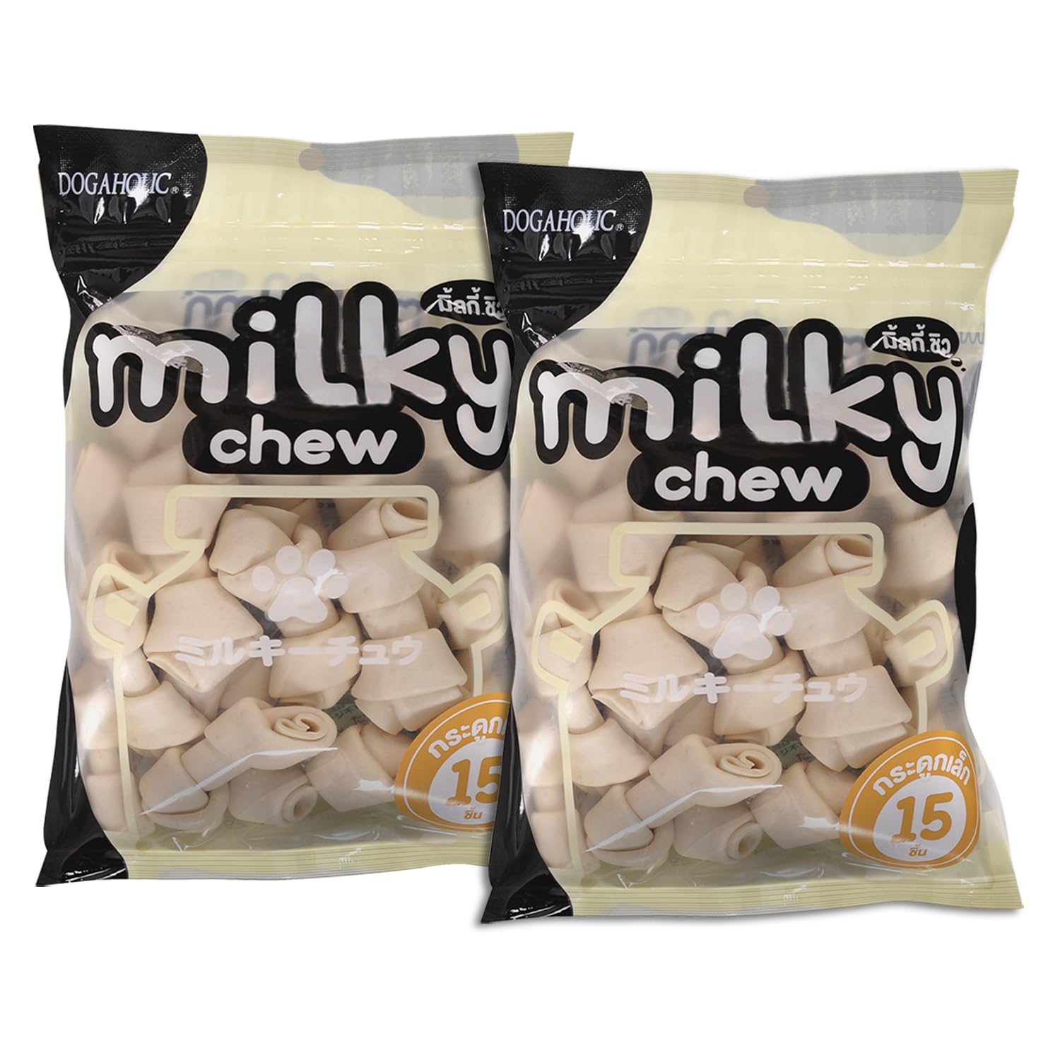 Rena, Dogaholic Milky Chews Knotted Bone Dog Treats (15 Pieces) Pack of 2
