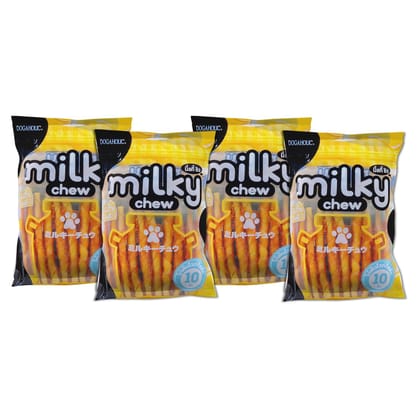 Milky Chew Stick Style Treats for Dogs | Premium Cheese & Chicken Flavored Dog Snacks | Rawhide-Free, Highly Digestible Treats for All Ages & Breeds | Strengthens Bones & Teeth | Pack of 4